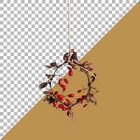 Christmas decoration of holly berry and pine cone isolated