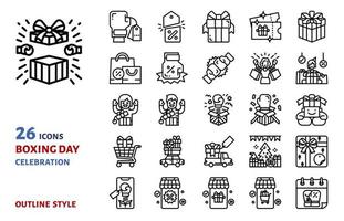 Boxing day sale outline icon vector set illustration