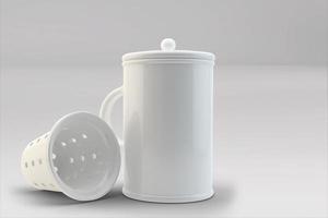 tazas de taza de café o té en blanco realistas con asa. taza de porcelana para maqueta de plantilla de té o café aislada. Taza de té realista para el desayuno, ilustración 3d