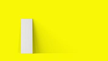 3d rendering laying empty blank white canvas isolated on yellow background. photo