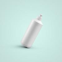 3D rendering blank white cosmetic plastic bottle with push pull cap isolated on grey background. fit for your mockup design. photo