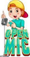 Open mic logo design with singer boy cartoon character vector