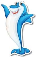 Funny blue shark cartoon character sticker vector
