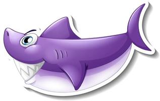 Purple shark cartoon sticker vector