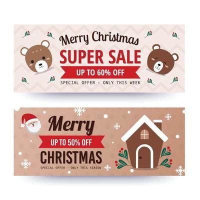 Christmas sale banner. Vector illustration. Flat design.