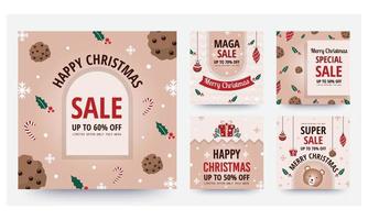 Christmas sale collection design with colorful christmas element. Social media post template. Vector illustration.