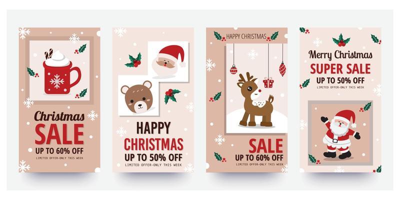 Christmas sale template for social media stories. Vector illustration.