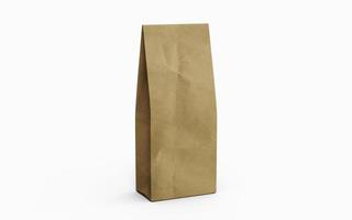 Bolsa de embalaje de papel marrón de té o café aislada sobre fondo blanco. Representación 3D. foto