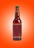 Beer Bottle Mock-Up with Blank Label on brown background . oktoberfest concept. photo