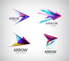 Vector set of abstract arrows, play logos. multicolor crystal pointer icons.