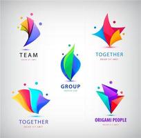 Vector set of men group logo, human, family, teamwork icon. Community, people sign in modern origami style. Colorful.