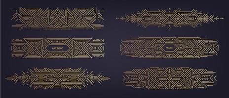 Vector set of art deco linear dividers, borders, frames, decorative design elements. Creative geometric abstract templates in classic retro style of 1920s. Use for packaging, ad, as banner