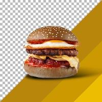 Delicious and juicy black burger with a large cutlet of meat on a transparent background