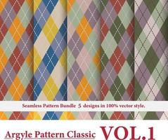 Argyle classic Pattern Bundle 5 designs Vol.11,Argyle vector,Seamless argyle pattern,Traditional check print,Fabric texture background,Christmas plaid,Retro background vector