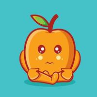 kawaii apricot fruit mascot with sad gesture isolated cartoon in flat style vector