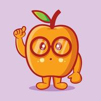 Genius apricot fruit mascot isolated cartoon in flat style vector