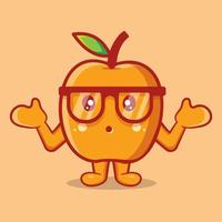 cute apricot mascot with confused expression isolated cartoon in flat style vector