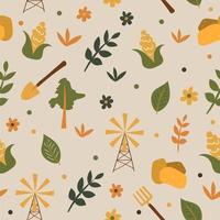 Seamless farm pattern background - growing corn vector