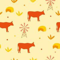 Seamless pattern background with cow and cheese - vector illustration