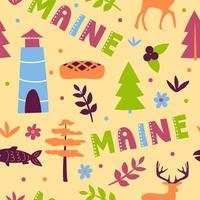 USA collection. Vector illustration of Maine theme. State Symbols