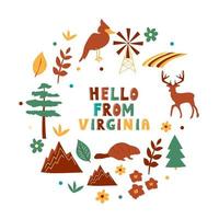USA collection. Hello from Virginia theme. State Symbols vector