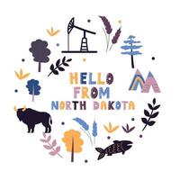 USA collection. Hello from North Dakota theme. State Symbols vector