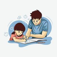 A loving father colors with his adorable daughter vector illustration free download