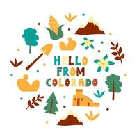 USA collection. Hello from Colorado theme. State Symbols vector