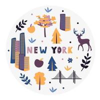 USA collection. Vector illustration of New York theme. State Symbols