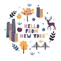USA collection. Hello from New York theme. State Symbols vector