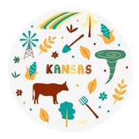 USA collection. Vector illustration of Kansas theme. State Symbols