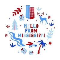 USA collection. Hello from Mississippi theme. State Symbols vector