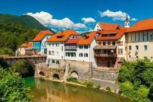 Cityscape of Skofja Loka, Slovenia. An ancient European town. photo