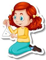 A girl playing triangle cartoon character sticker vector