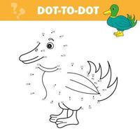 Connect The Dots and Draw Cute Cartoon Duck. Educational Game for Kids. vector