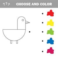 colorear el pato de dibujos animados lindo. juego educativo para niños. ilustración vectorial
