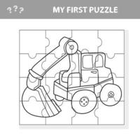 Funny cartoon excavator. Educational game for kids - My first puzzle vector