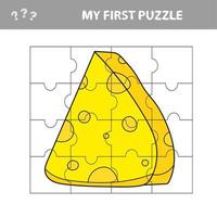 Cartoon cheese. Puzzle for toddlers. Match pieces and complete the picture vector