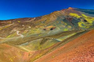 Beautiful landscape of Mount Etna with numerous craters and a group of tourists standing near one of them. Sicily, Italy photo