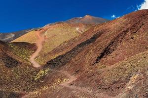 Beautiful valley between giant red-brown lava hills. Mount Etna, Sicily, Italy photo