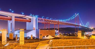 The 25 de Abril Bridge Ponte 25 de Abril at night, Lisbon, Portugal photo