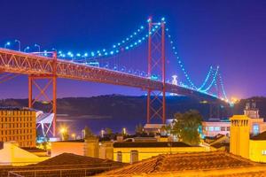 View of The 25th April Bridge, Ponte 25 de Abril at night, Lisbon, Portugal photo