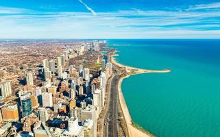 Chicago downtown and Lake Michigan shore line, USA photo