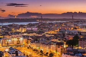 Evening panorama of Lisbon, Portugal. Picturesque sunset over the Portuguese Capital photo