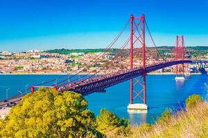 The 25th April Bridge, Ponte 25 de Abril in Lisbon, Portugal. View from Almada photo