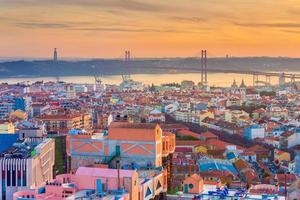 Panoramic view of Lisbon at sunset, Portugal photo