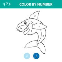 página para colorear de números. tiburón de dibujos animados lindo. juego educativo para niños en edad preescolar vector