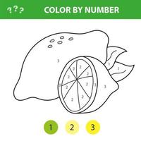 ilustración vectorial para colorear por números juego educativo con limón de dibujos animados vector