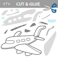 Cut and glue to create image of airplane - air transport. Educational game vector