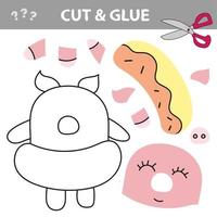 Education paper game for children, Pig. Cut and glue game vector